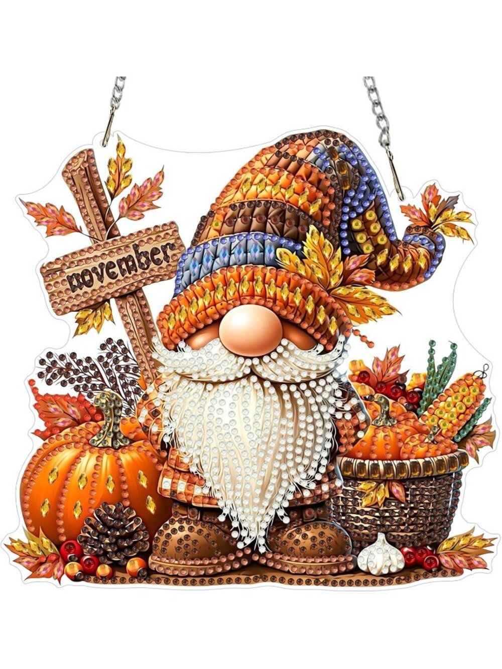 Halloween Hanging Diamond Art Ornaments with Chain Diamond Autumn Gnome Hanging